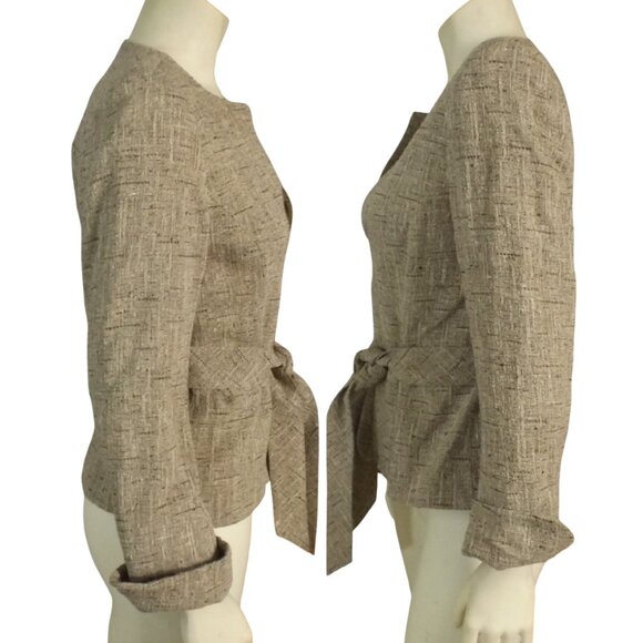 CLASSIQUE ENTIER Jacket, 8, Raw weave, Clasps, Collarless, Beige/brown, Belted - Picture 10 of 13